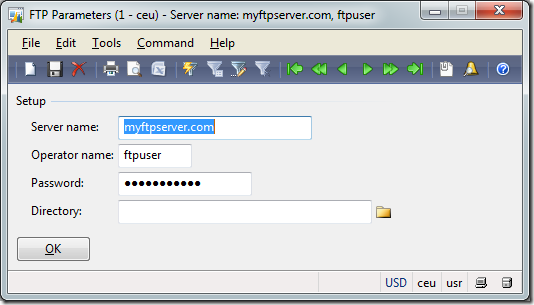 FTP Parameters setup